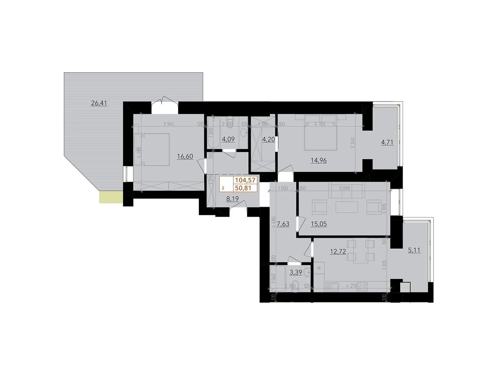 Продається 3-кімнатна квартира 104.57 кв. м у Хмельницькому, цена: 70553 $