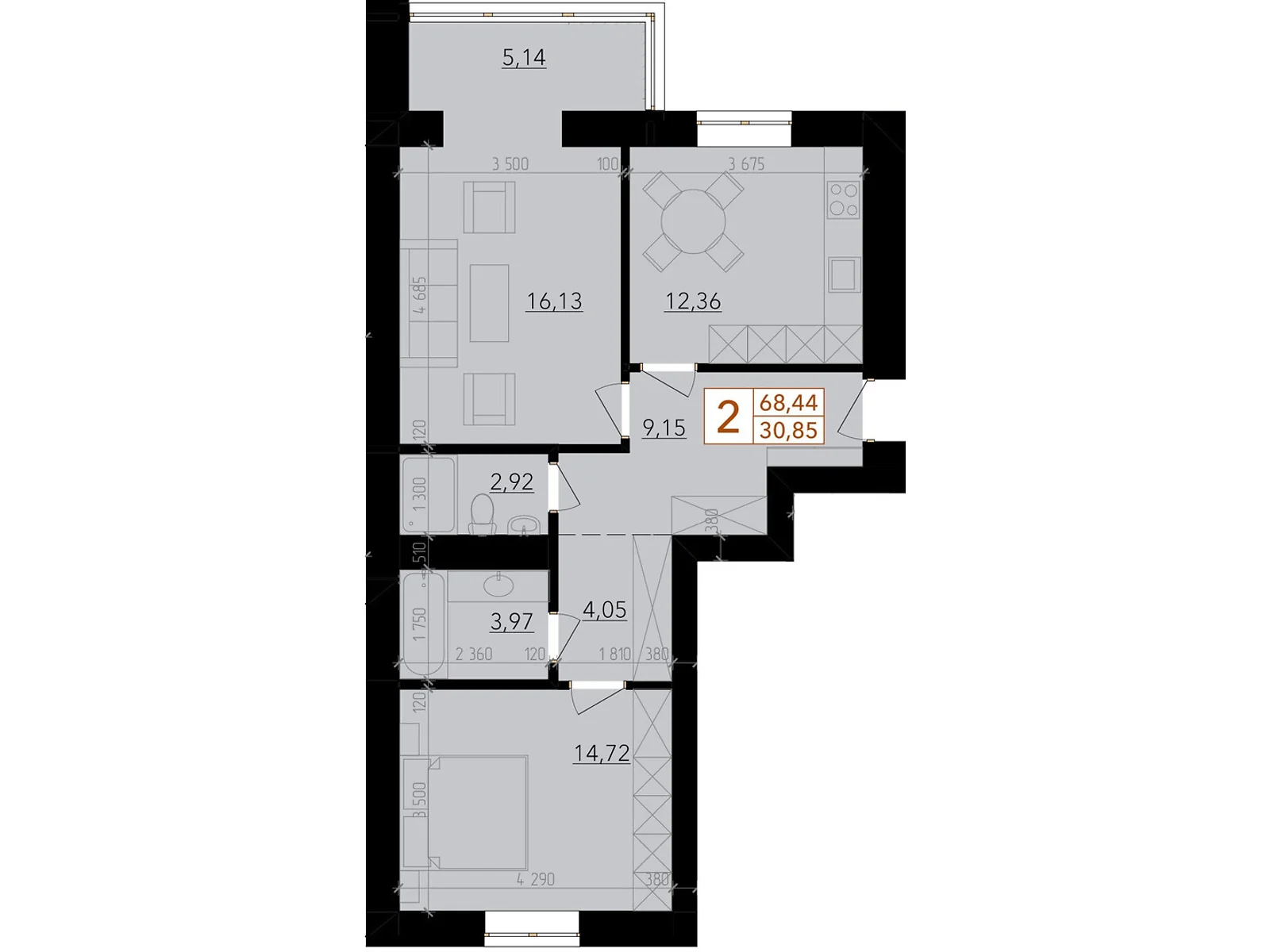 Продается 2-комнатная квартира 68.44 кв. м в Хмельницком, ул. Тернопольская