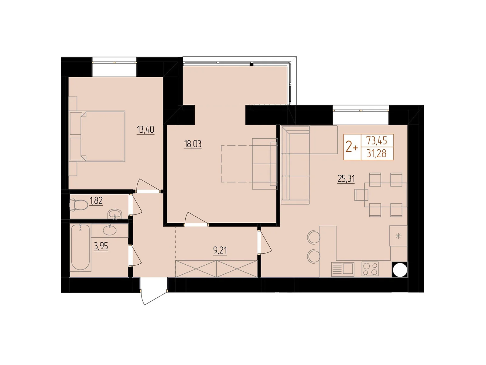 Продается 2-комнатная квартира 73.45 кв. м в Хмельницком, ул. Тернопольская