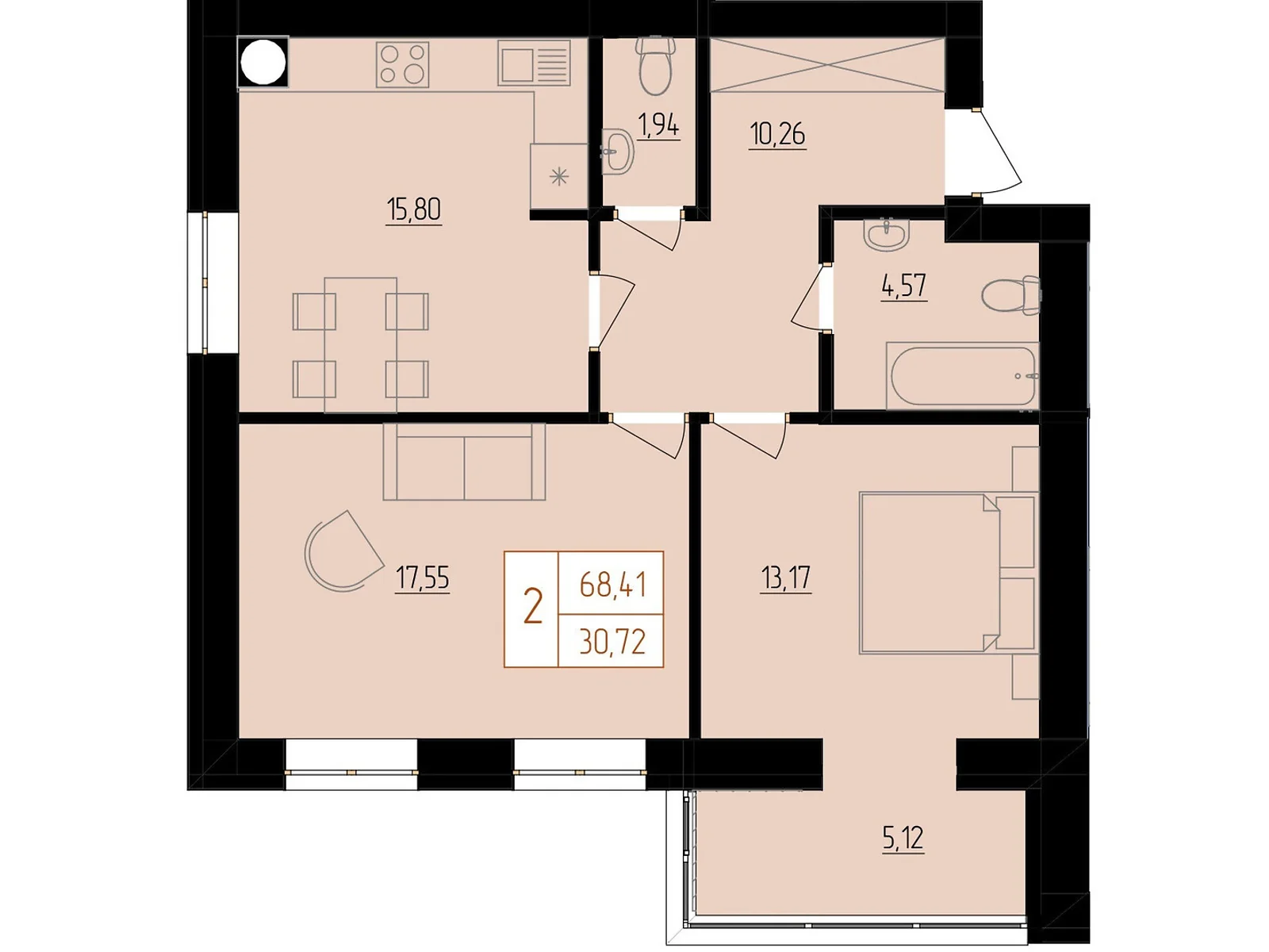 Продается 2-комнатная квартира 68.41 кв. м в Хмельницком, ул. Тернопольская - фото 1