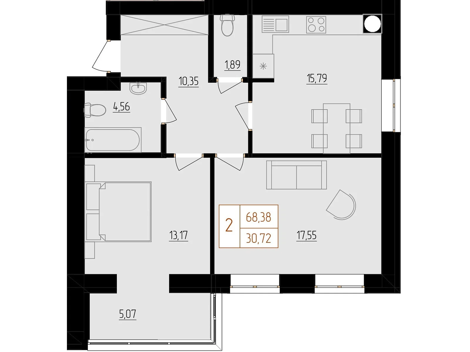 Продается 2-комнатная квартира 68.38 кв. м в Хмельницком, ул. Тернопольская - фото 1