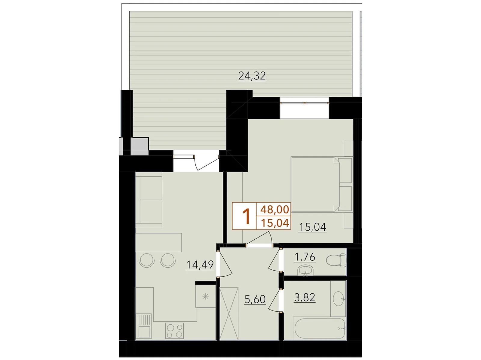 Продается 1-комнатная квартира 48 кв. м в Хмельницком, ул. Тернопольская - фото 1