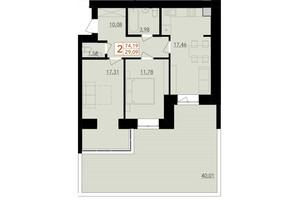 Продается 2-комнатная квартира 74.19 кв. м в Хмельницком, ул. Тернопольская