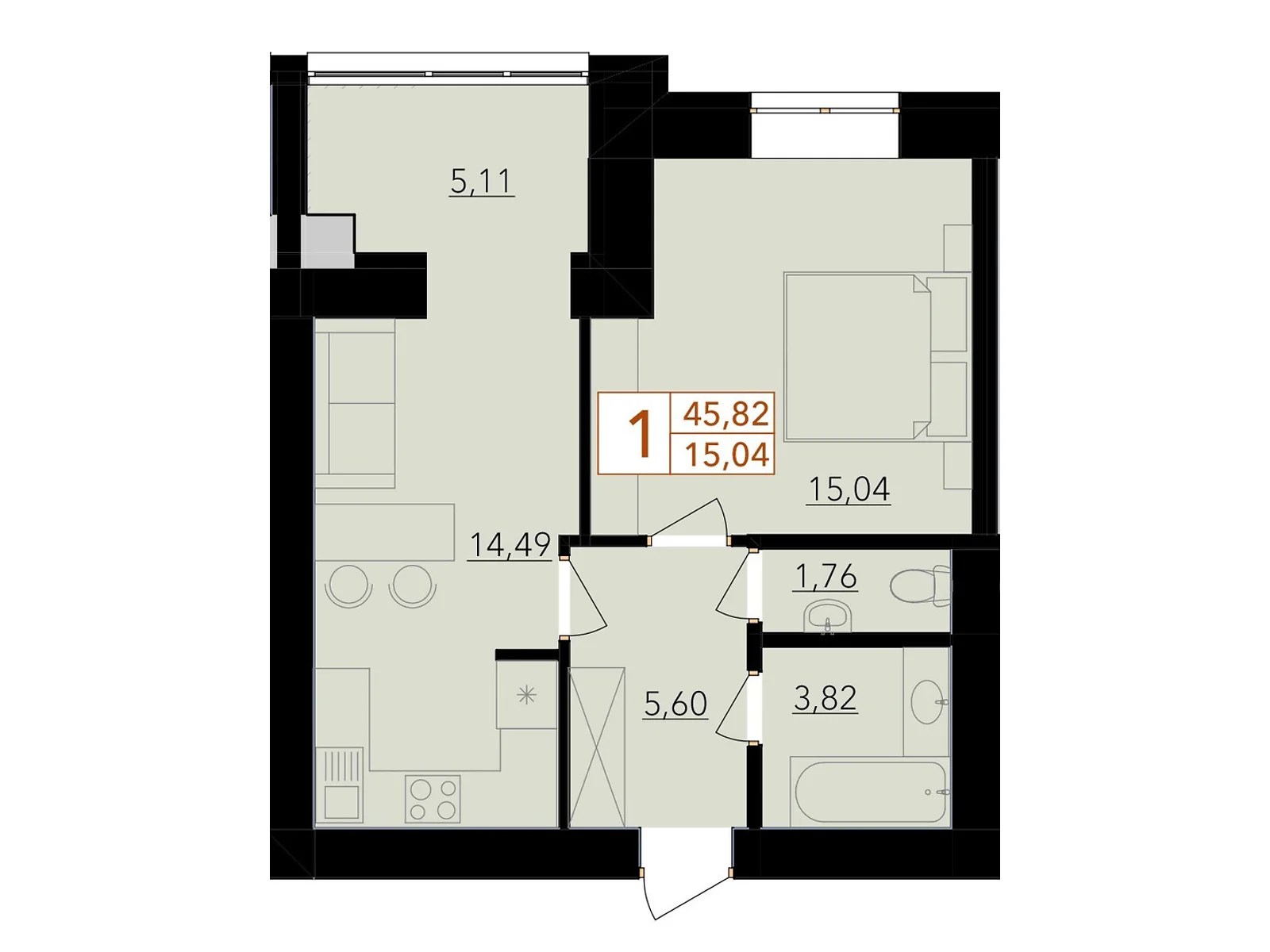 Продается 1-комнатная квартира 45.82 кв. м в Хмельницком, ул. Тернопольская