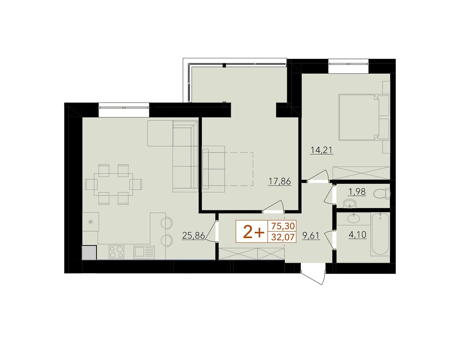 Продается 2-комнатная квартира 75.3 кв. м в Хмельницком, ул. Тернопольская, 13/6А - фото 1