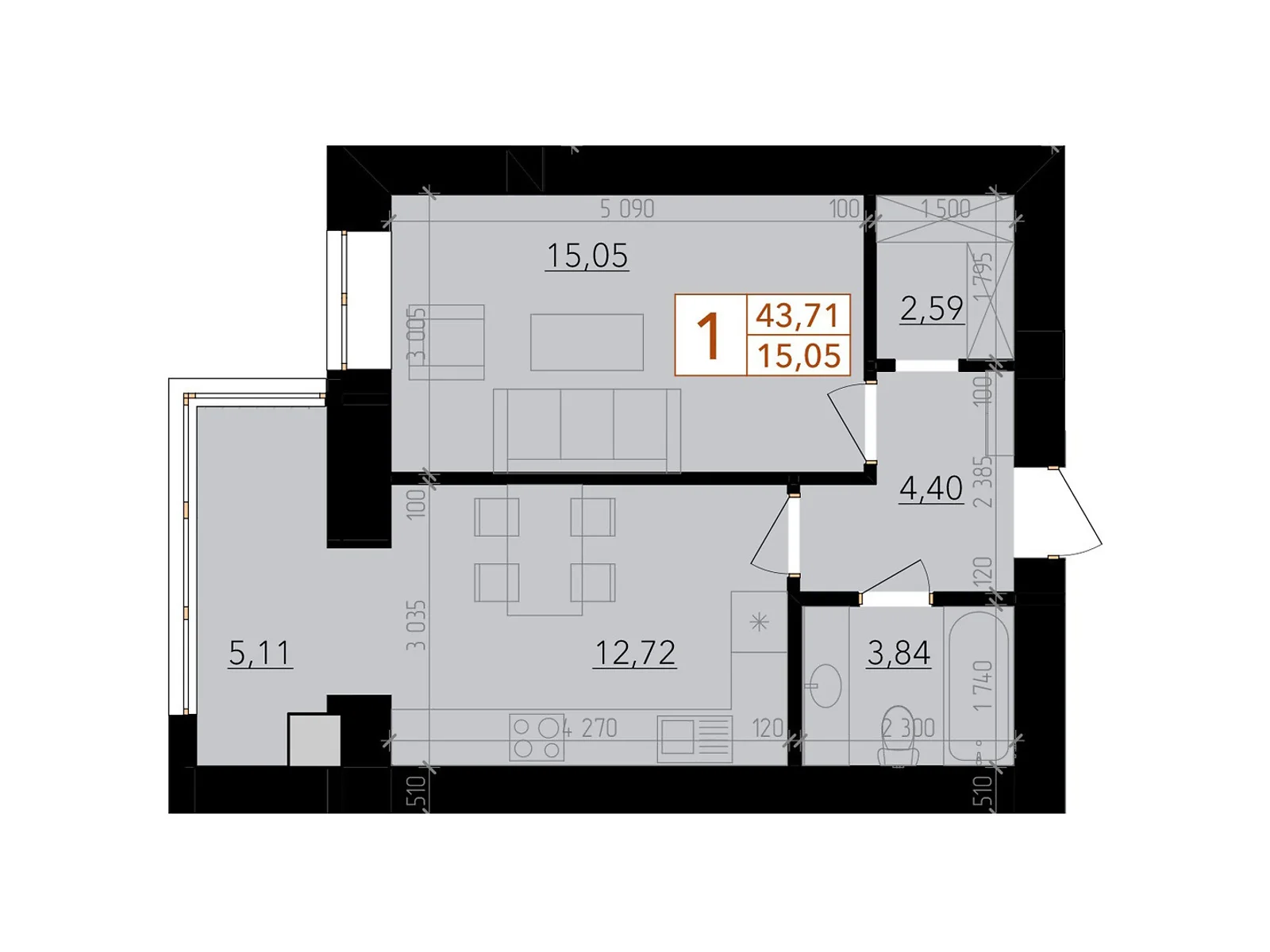 Продается 1-комнатная квартира 46.13 кв. м в Хмельницком, ул. Тернопольская - фото 1