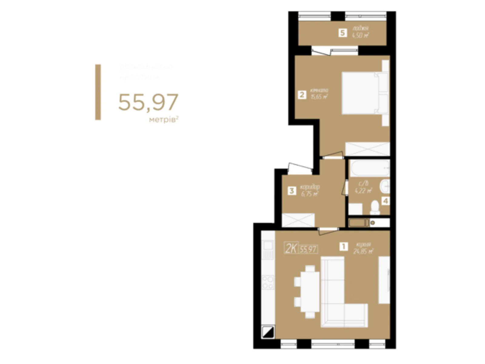 Продается 2-комнатная квартира 55.97 кв. м в Ивано-Франковске, цена: 44216 $