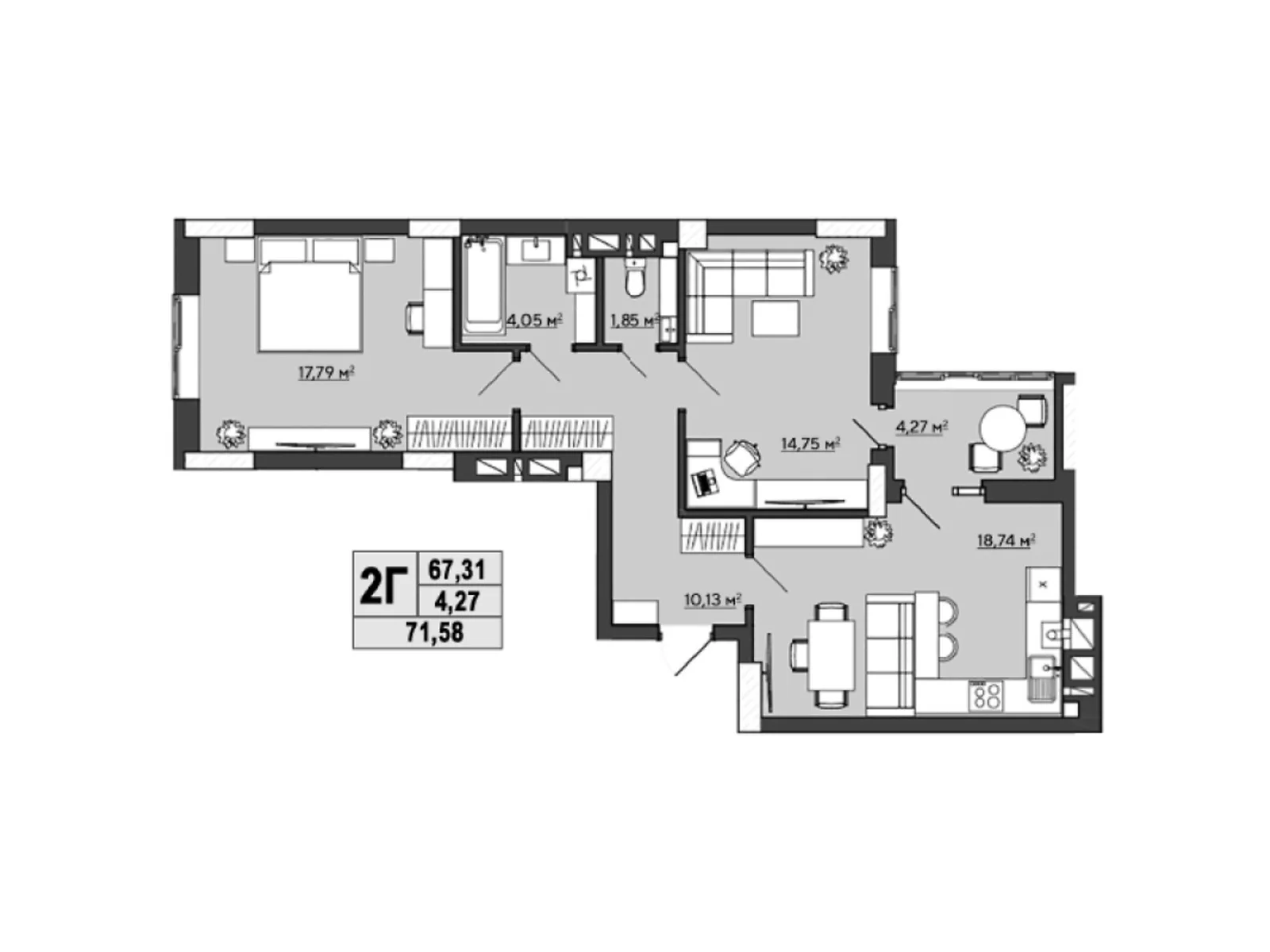 Продается 2-комнатная квартира 71.58 кв. м в Ровно, ул. Галицкого Данилы, 25