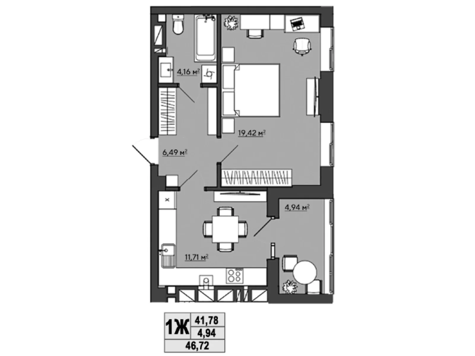 Продается 1-комнатная квартира 46.68 кв. м в Ровно - фото 1