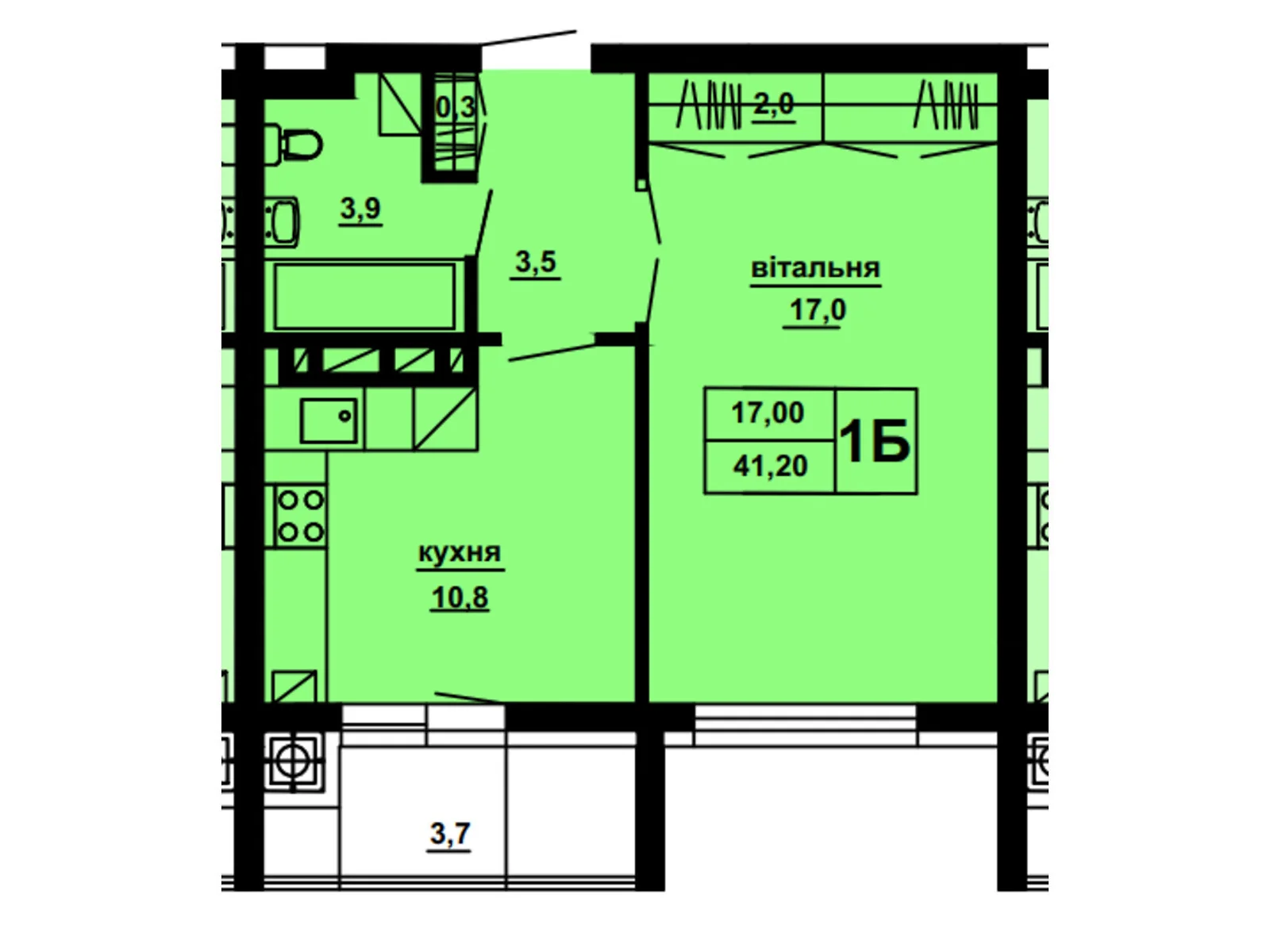 1-кімнатна квартира 41.2 кв. м у Тернополі, вул. Микулинецька, 116