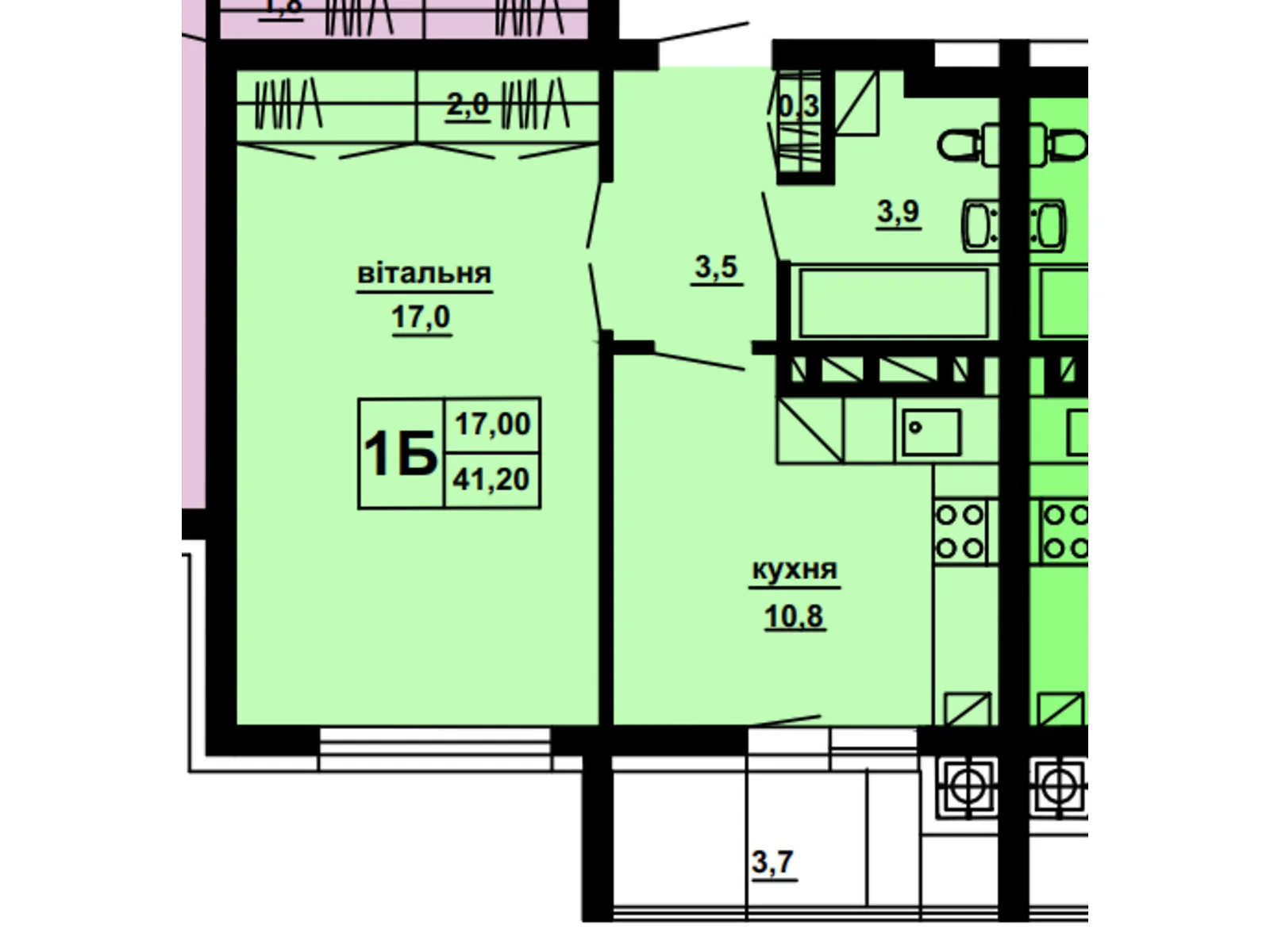 1-комнатная квартира 41.2 кв. м в Тернополе, ул. Микулинецкая, 116