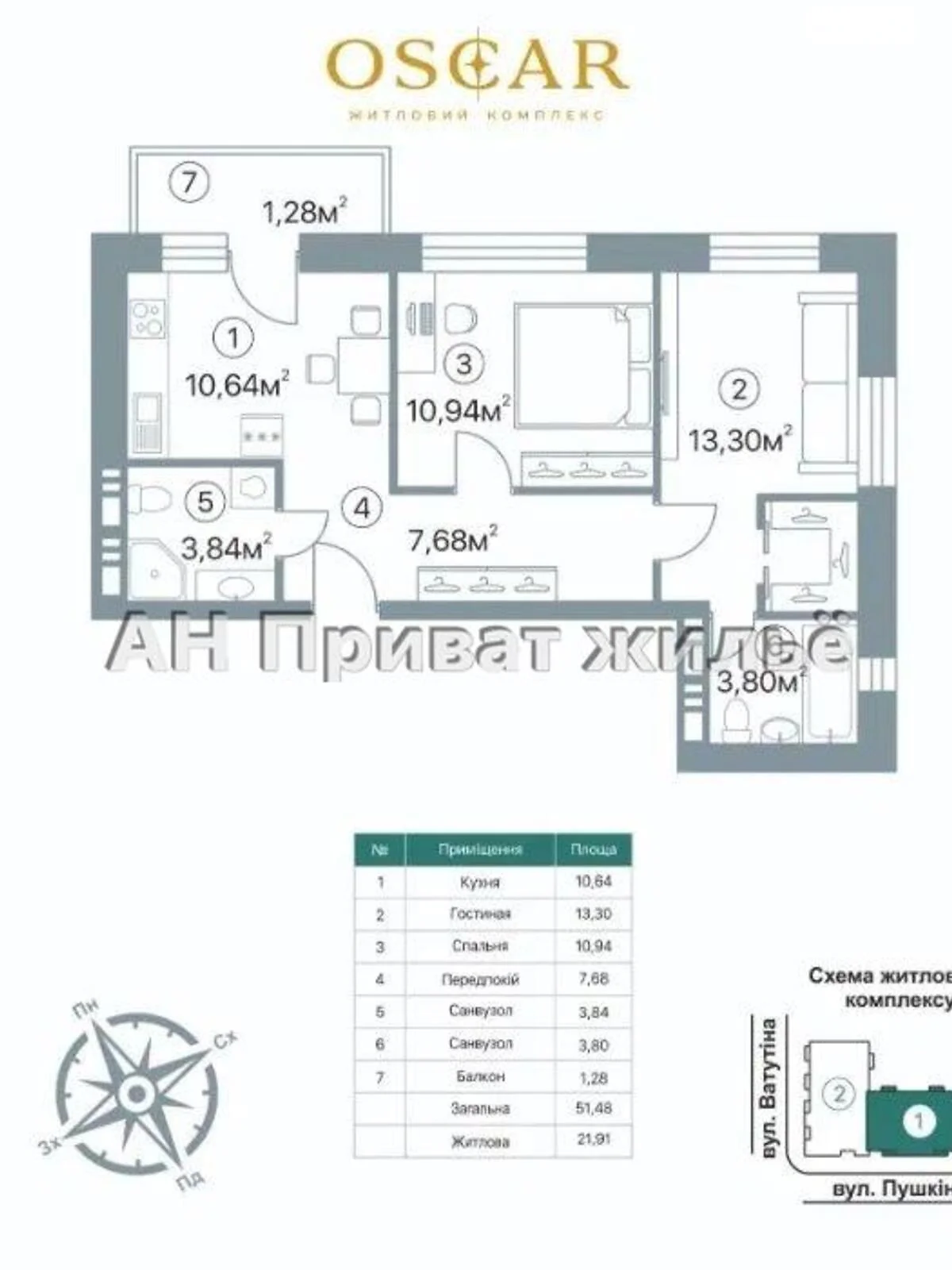 Продается 2-комнатная квартира 51 кв. м в Полтаве, ул. Пушкина