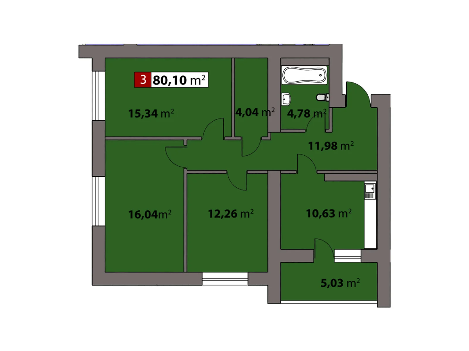 Продается 3-комнатная квартира 80.1 кв. м в Черкассах, цена: 72543 $