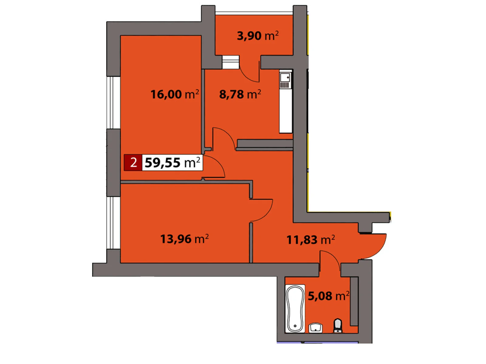 Продается 2-комнатная квартира 59.55 кв. м в Черкассах, цена: 53662 $