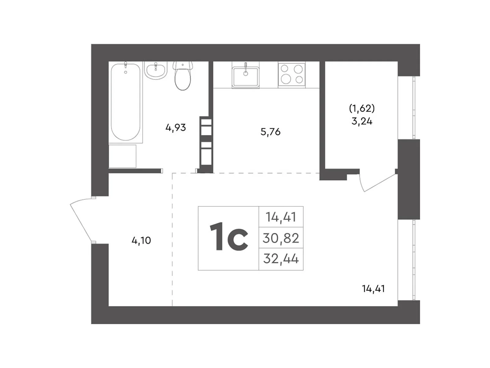 Продается 1-комнатная квартира 32.44 кв. м в Броварах, ул. Анатолия Луценко, 27