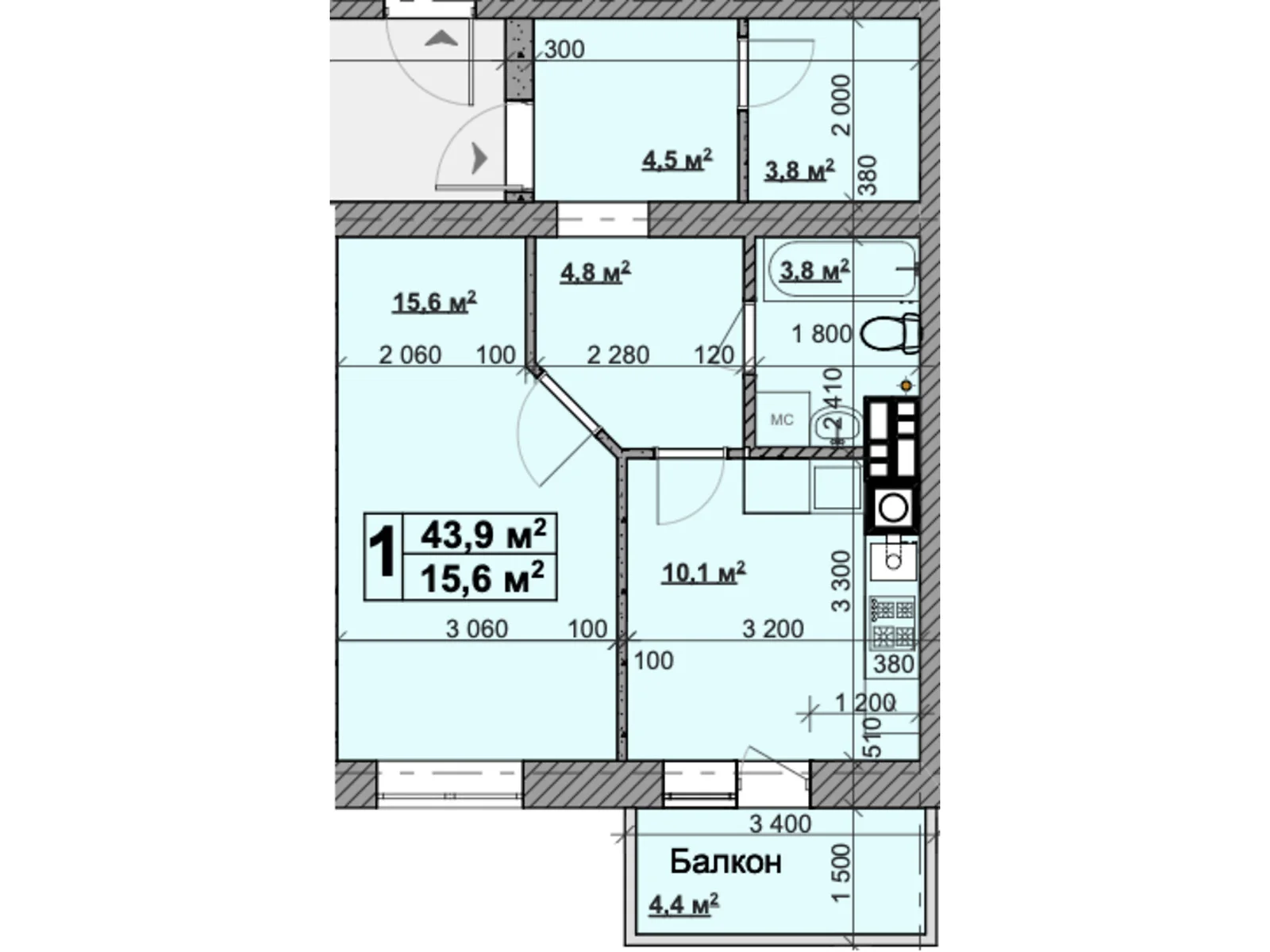 Продается 1-комнатная квартира 43.9 кв. м в Ходосовке, ул. Феодосия Печерского(Пионерская), 1