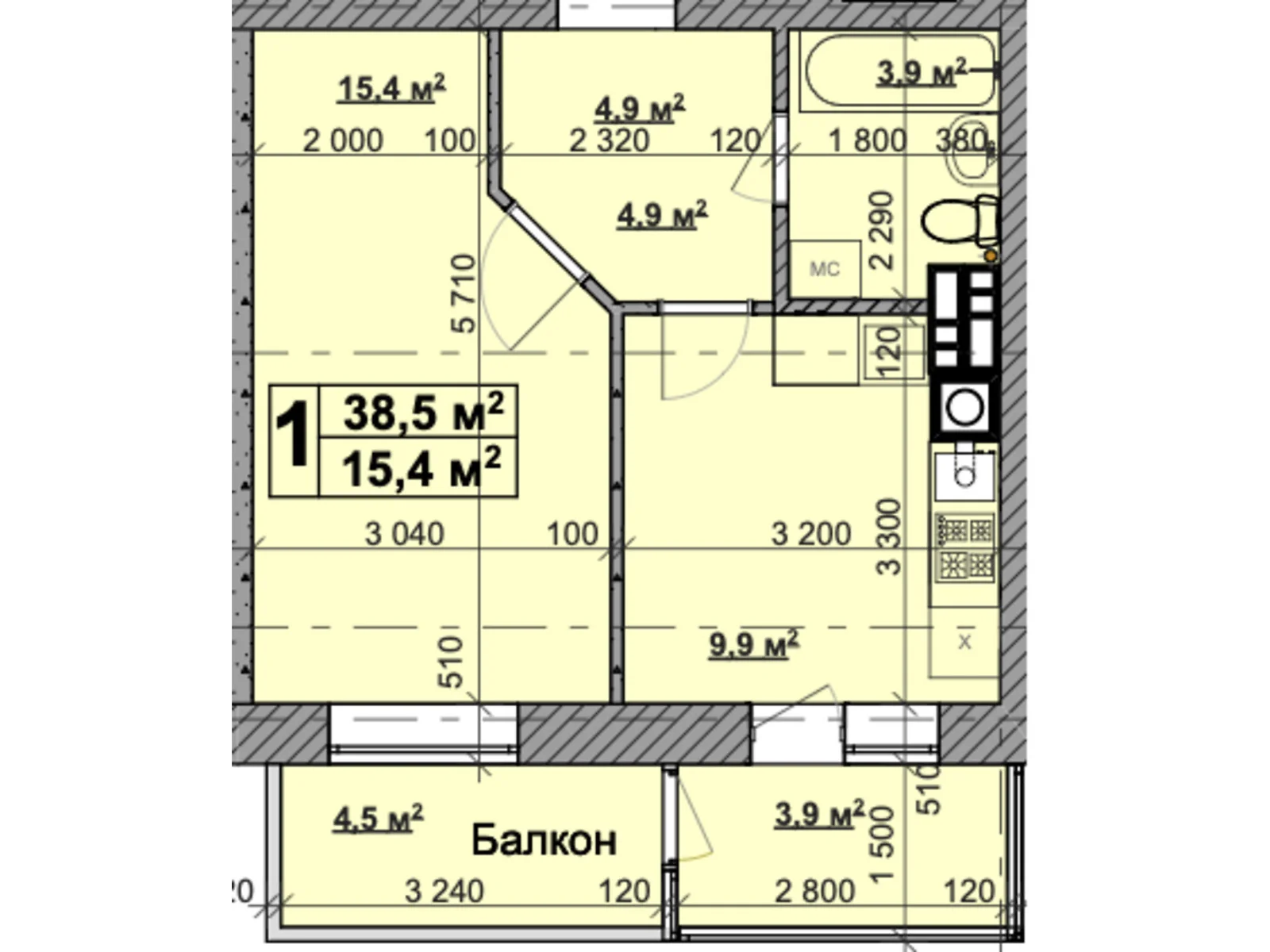 Продається 1-кімнатна квартира 38.5 кв. м у Ходосівці, вул. Феодосія Печерського(Піонерська), 1