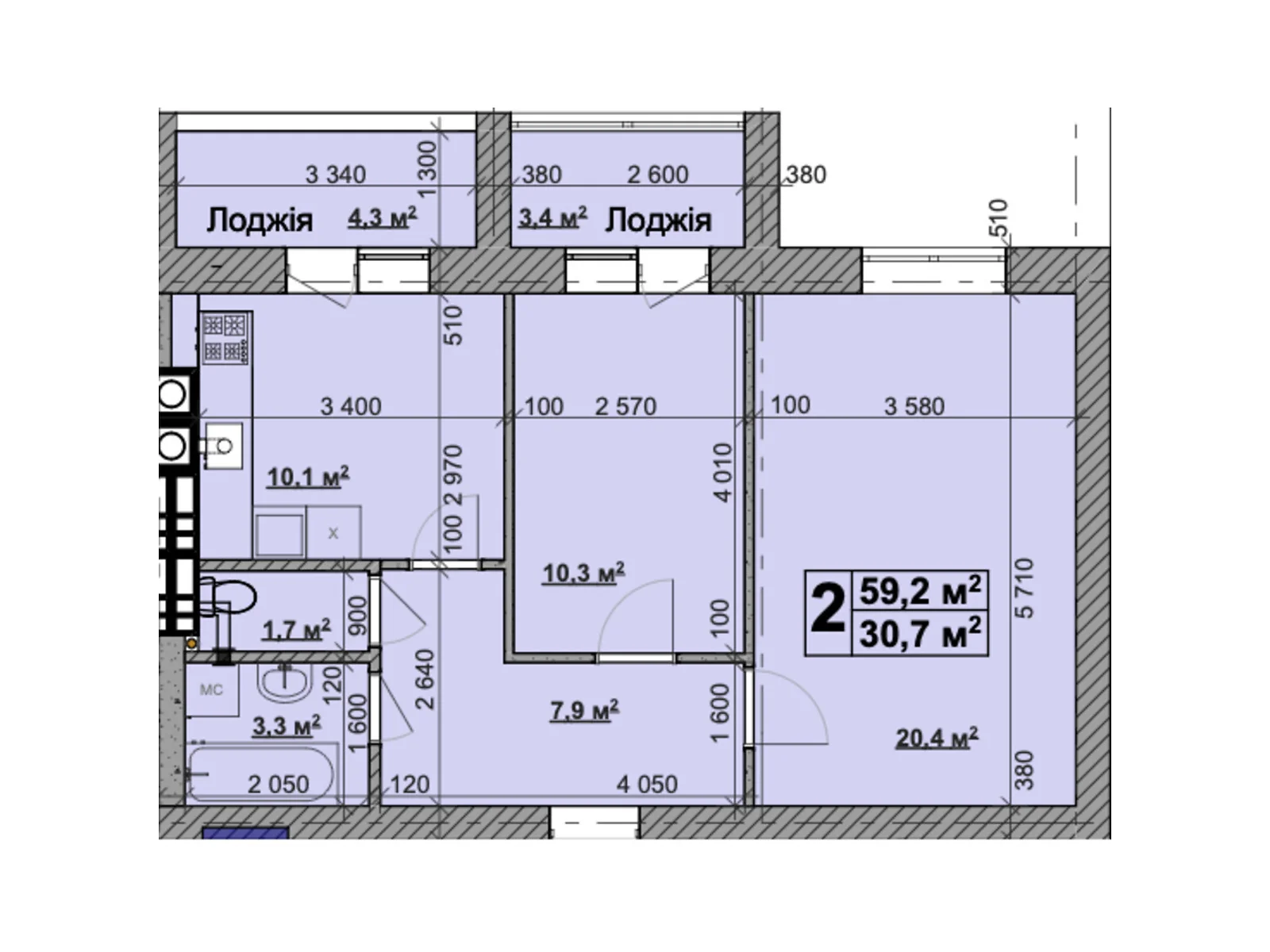 Продається 2-кімнатна квартира 59.2 кв. м у Ходосівці, вул. Феодосія Печерського, 1 - фото 1