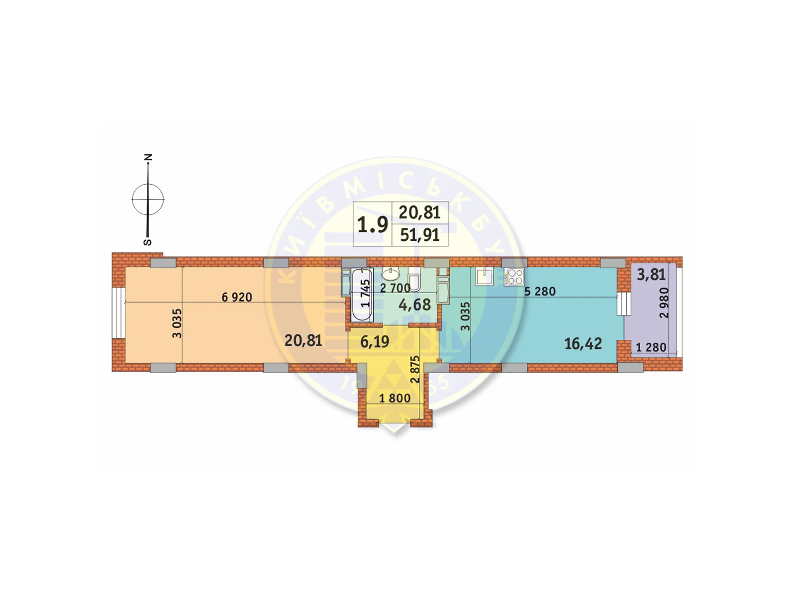 Продается 1-комнатная квартира 51.91 кв. м в Киеве, ул. Бориспольская, 18-26