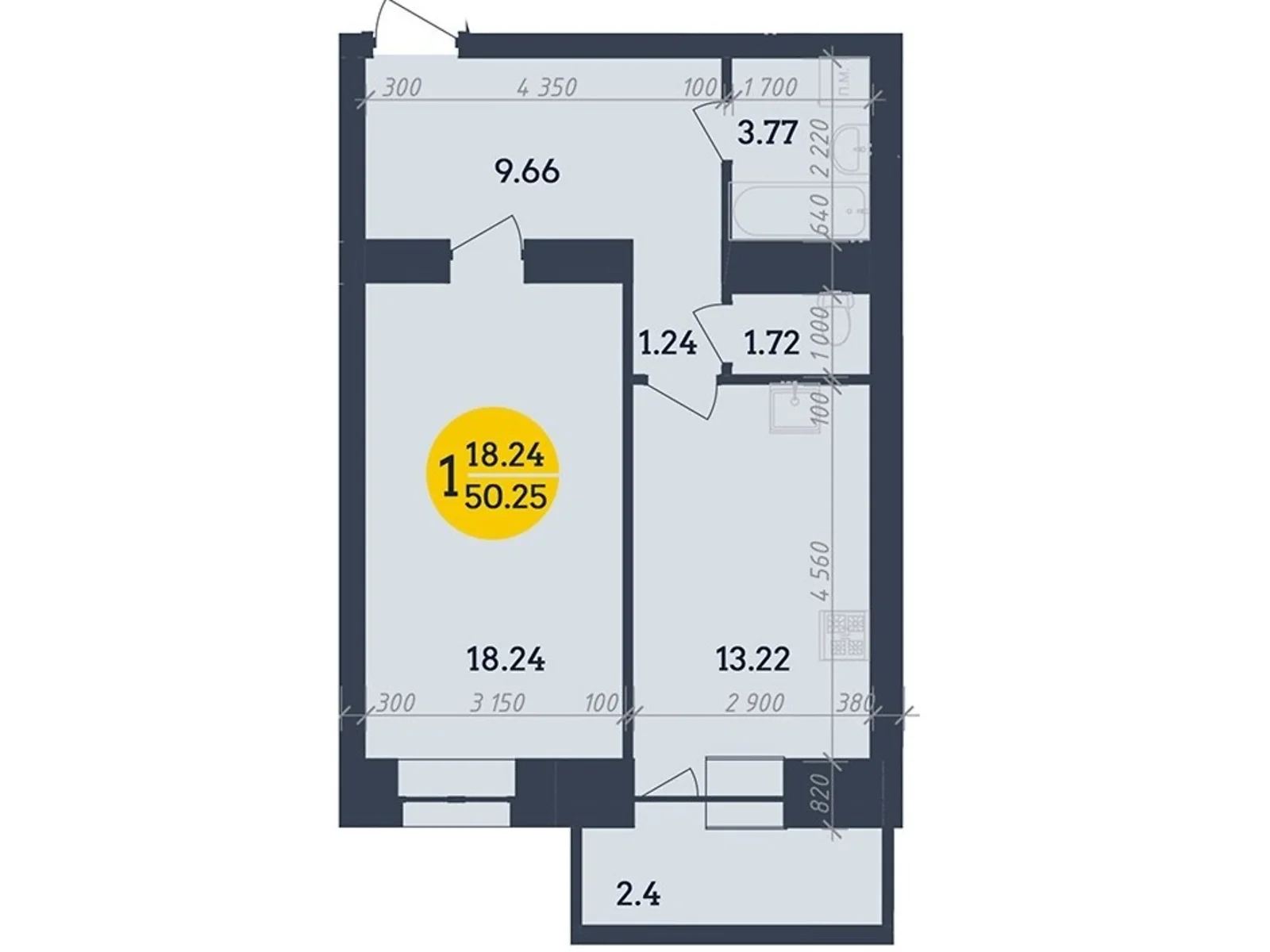 Продается 1-комнатная квартира 50.25 кв. м в Полтаве, ул. Олександра Оксанченка(Степного Фронта), 6