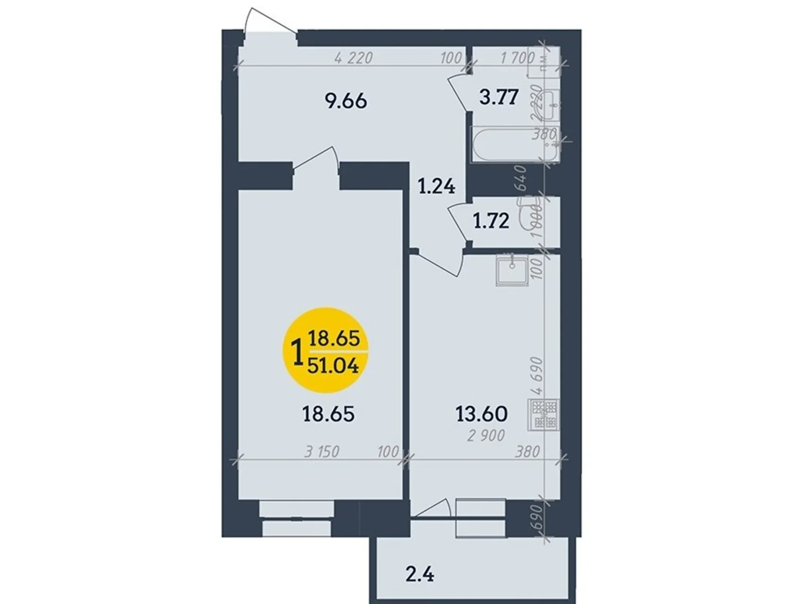 Продается 1-комнатная квартира 51.04 кв. м в Полтаве, вул. Олександра Оксанченка(Степного Фронта), 6