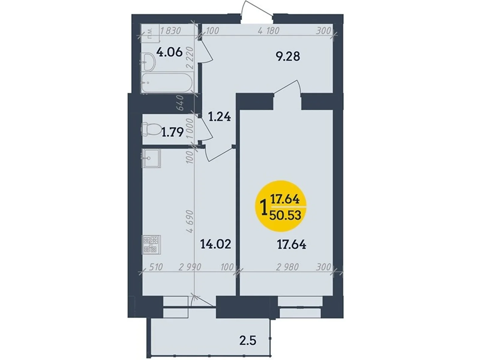 Продается 1-комнатная квартира 50.53 кв. м в Полтаве, цена: 50530 $