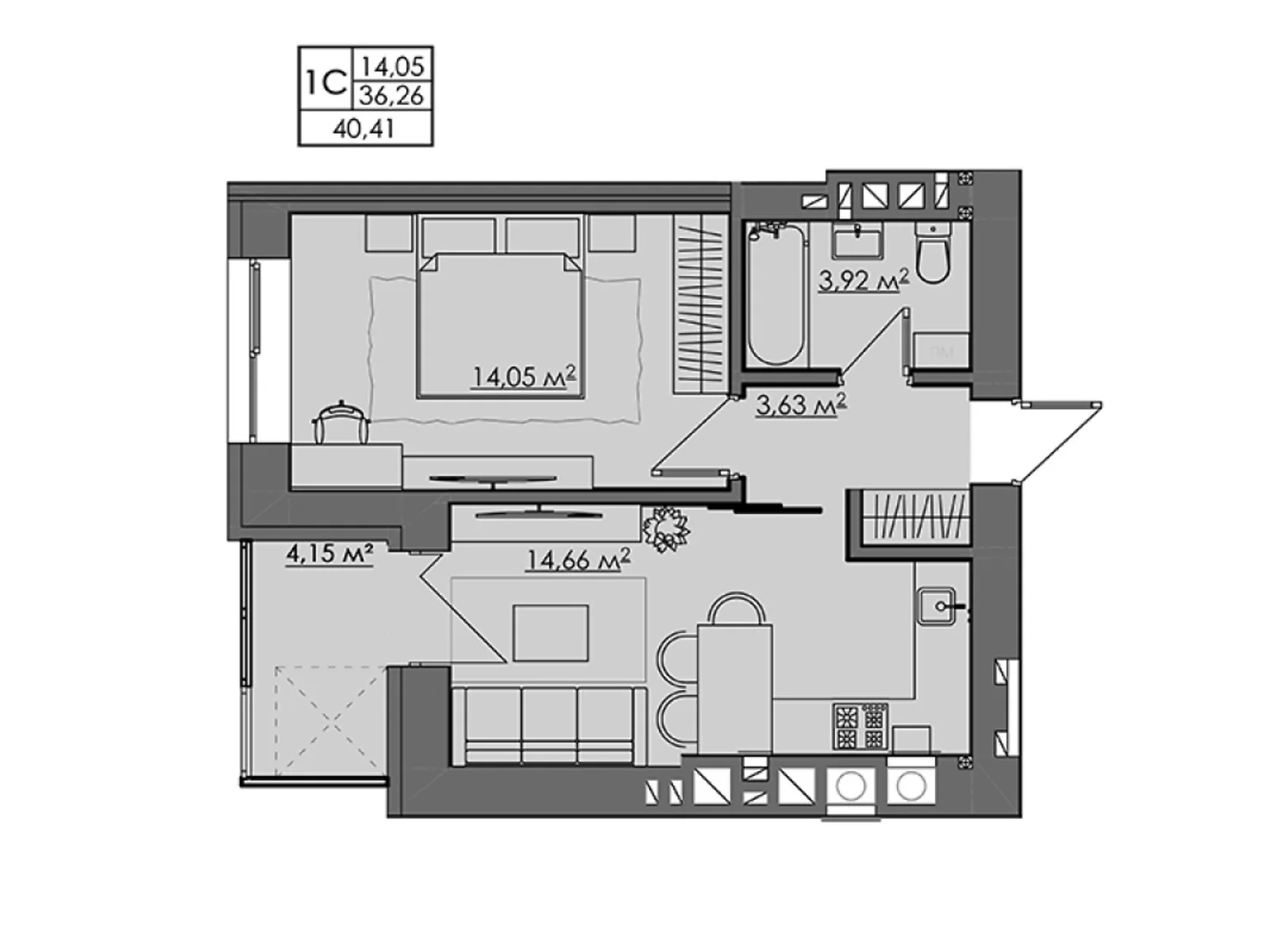 Продается 1-комнатная квартира 39.94 кв. м в Ровно - фото 1