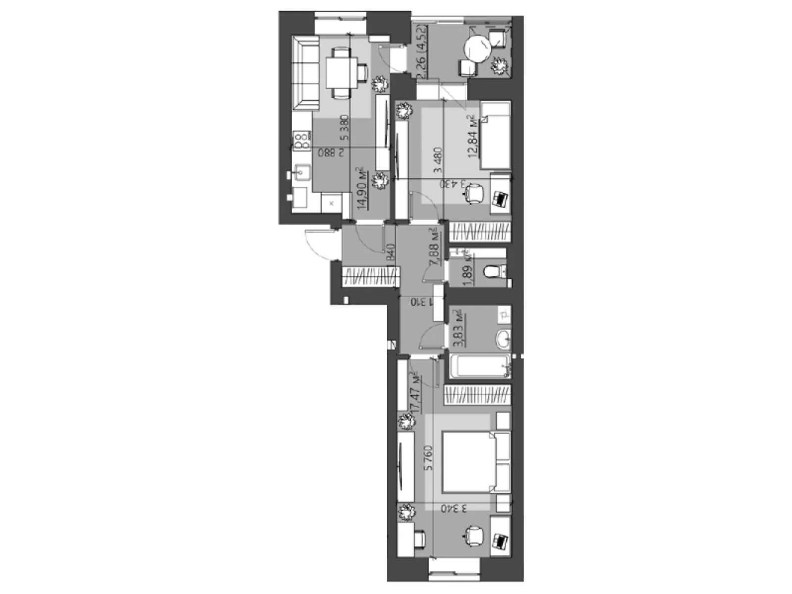 Продается 2-комнатная квартира 63.33 кв. м в Ровно, ул. Соборная