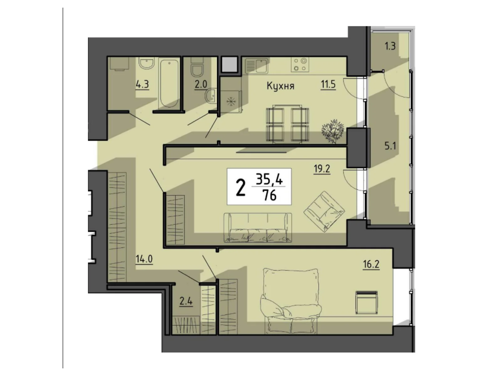 2-комнатная квартира 76 кв. м в Тернополе, цена: 49927 $ - фото 1