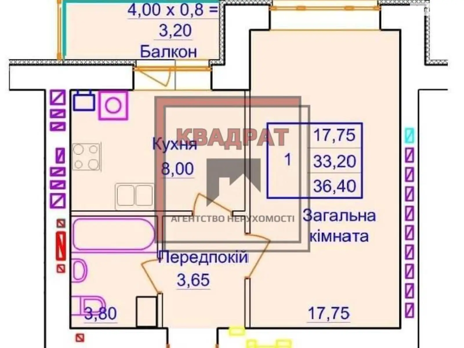 Продается 1-комнатная квартира 36 кв. м в Полтаве, ул. Европейская