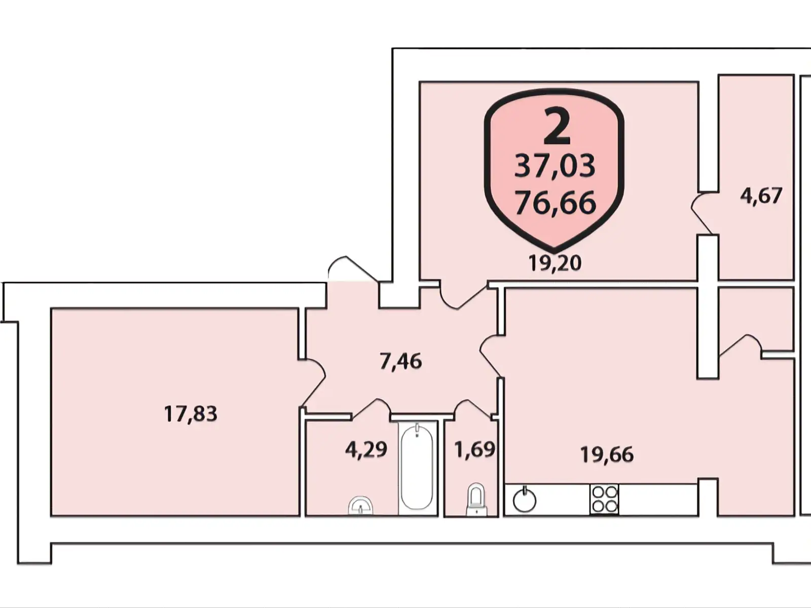 Продается 2-комнатная квартира 76.66 кв. м в Хмельницком, цена: 1878170 грн - фото 1