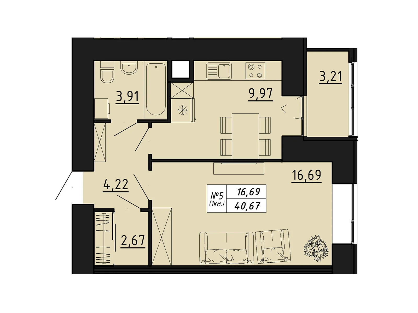 1-комнатная квартира 40.67 кв. м в Тернополе, цена: 22396 $