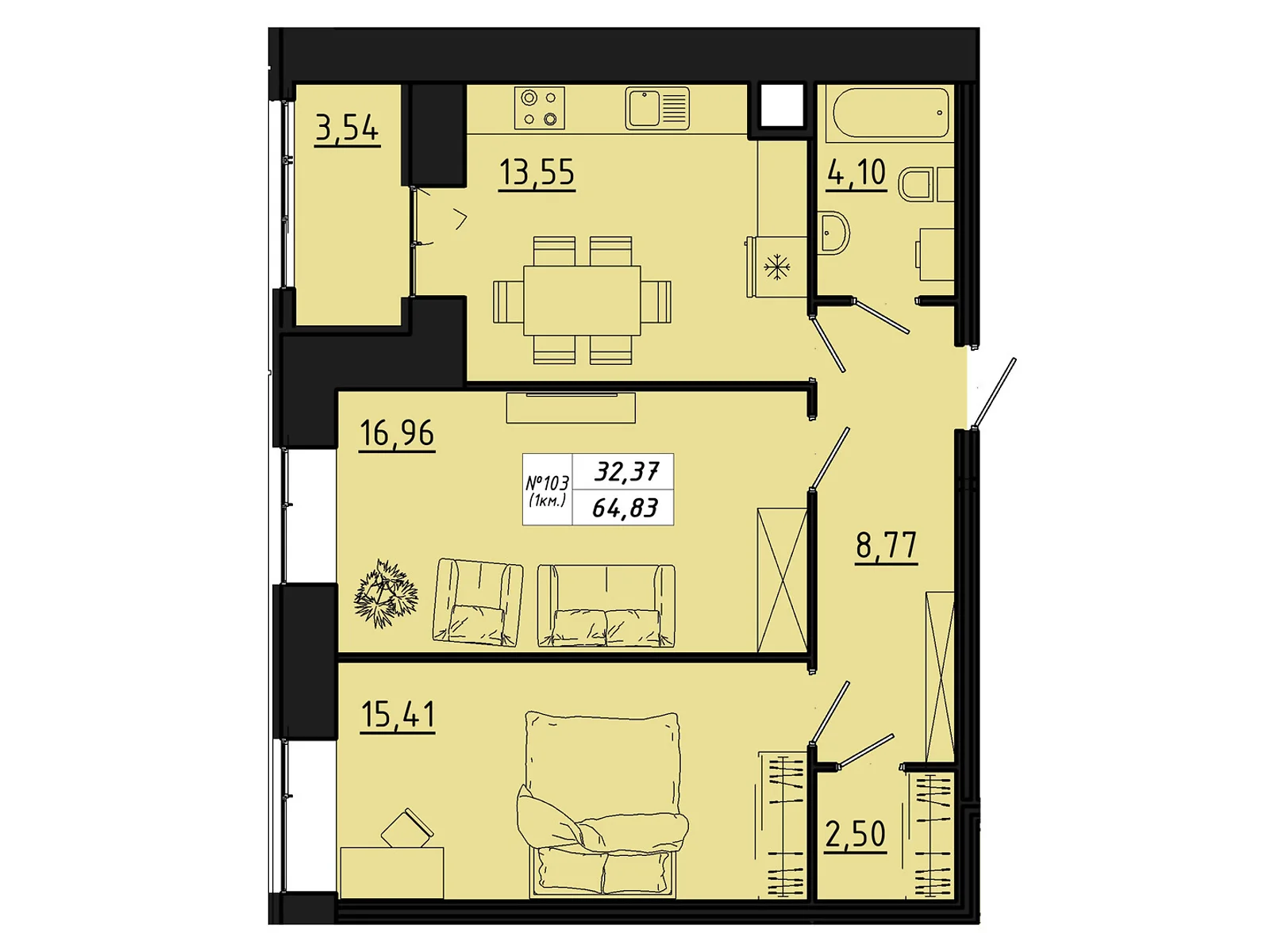 2-комнатная квартира 64.83 кв. м в Тернополе, цена: 37811 $