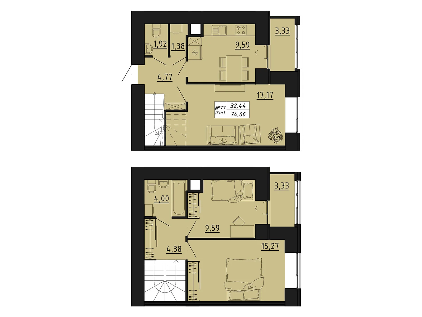 3-комнатная квартира 74.66 кв. м в Тернополе, цена: 43544 $