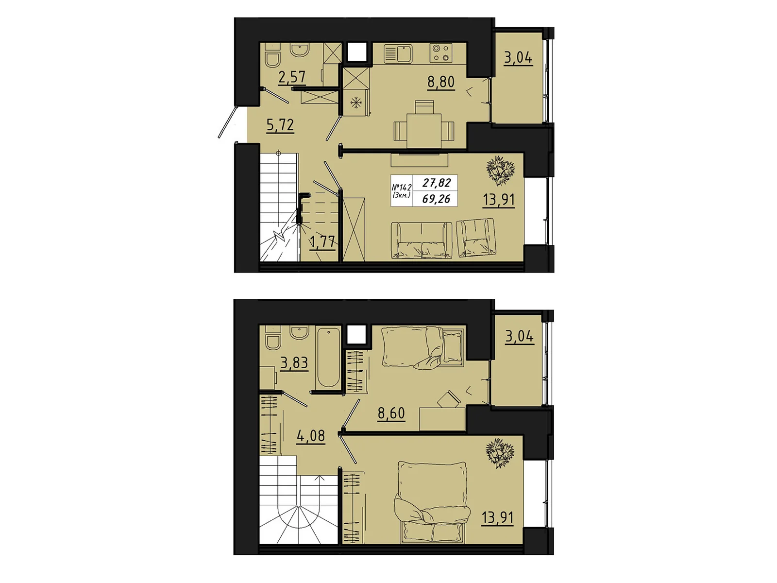 3-комнатная квартира 69.26 кв. м в Тернополе, цена: 40394 $