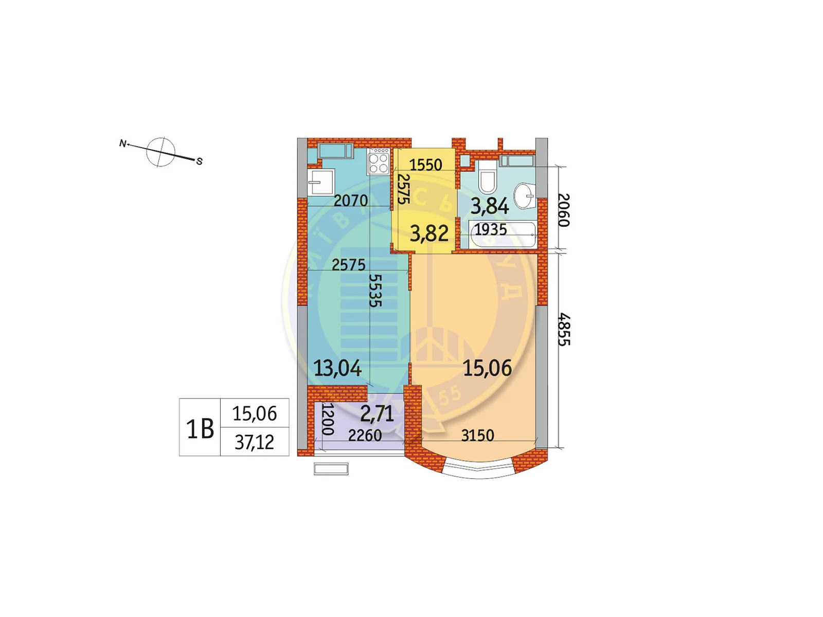 Продается 1-комнатная квартира 37.12 кв. м в Киеве, ул. Евстафия Дашкевича, 20