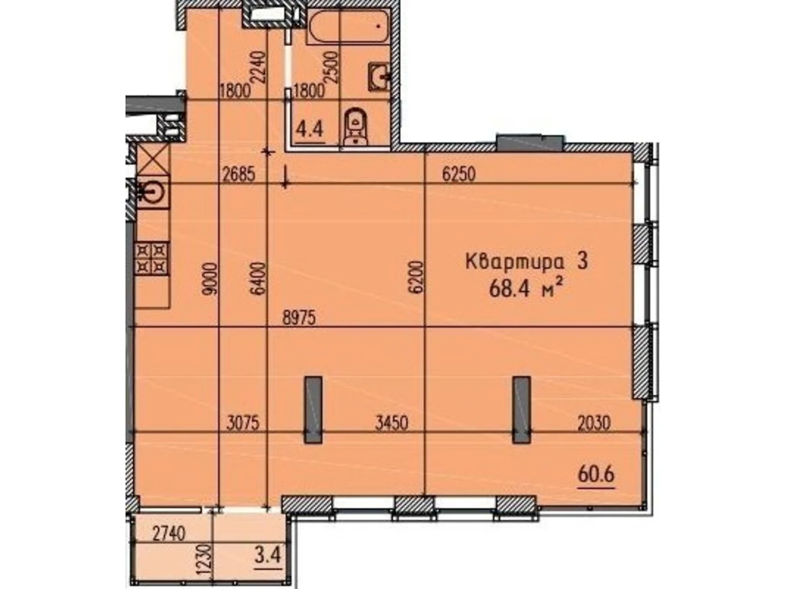 3-кімнатна квартира 68.4 кв. м у Запоріжжі, вул. Українська