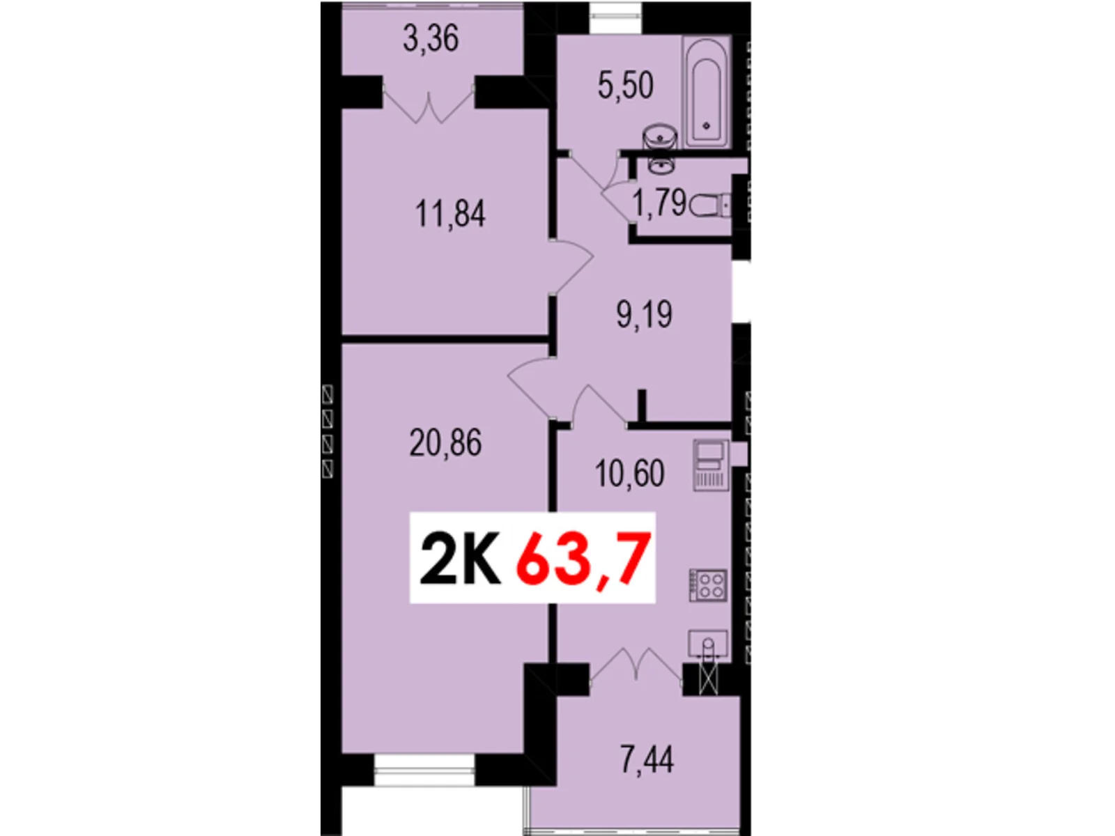 Продається 2-кімнатна квартира 63.7 кв. м у Вовчинцю, цена: 49049 $