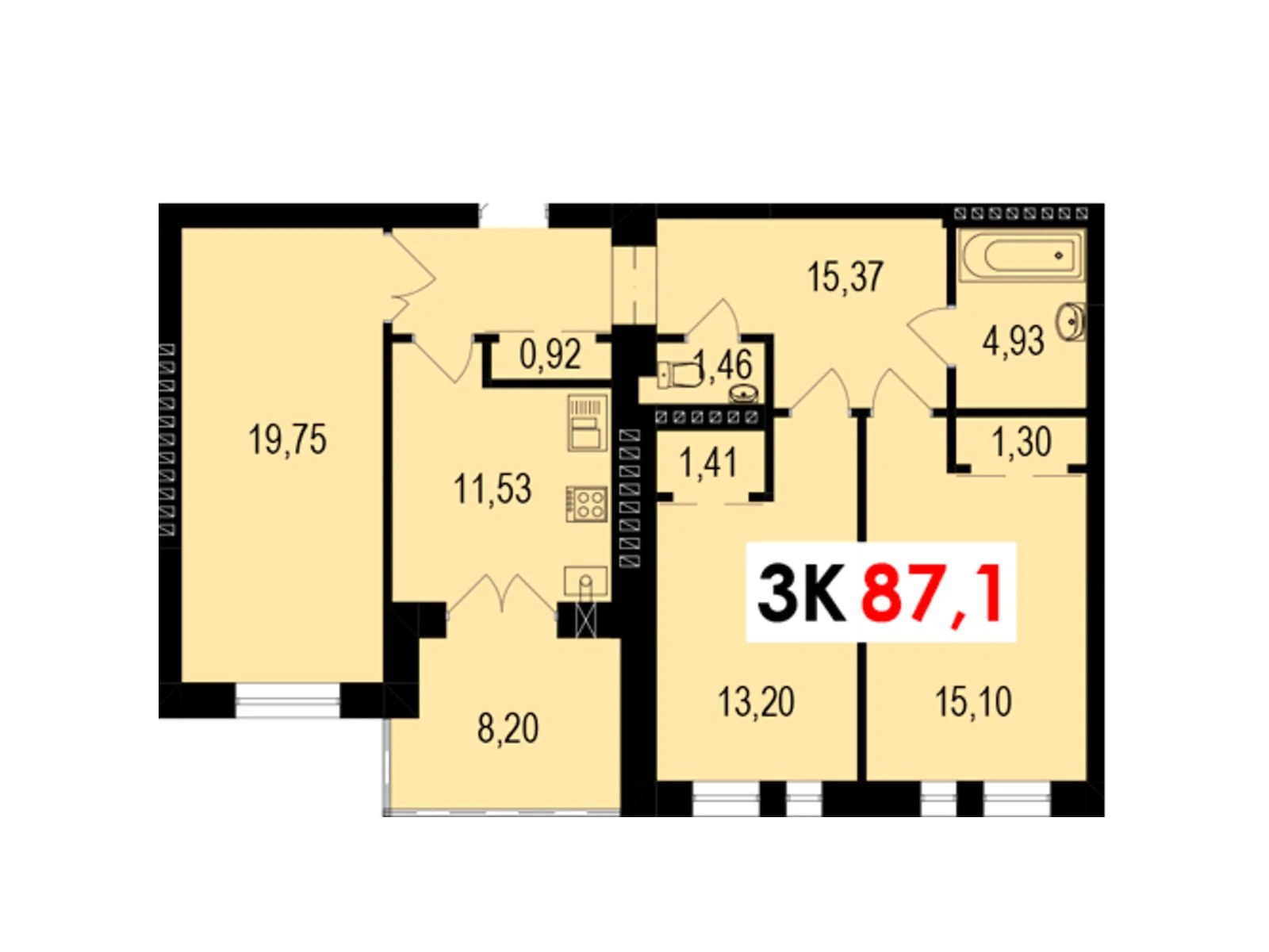 Продается 3-комнатная квартира 87.1 кв. м в Волчинце