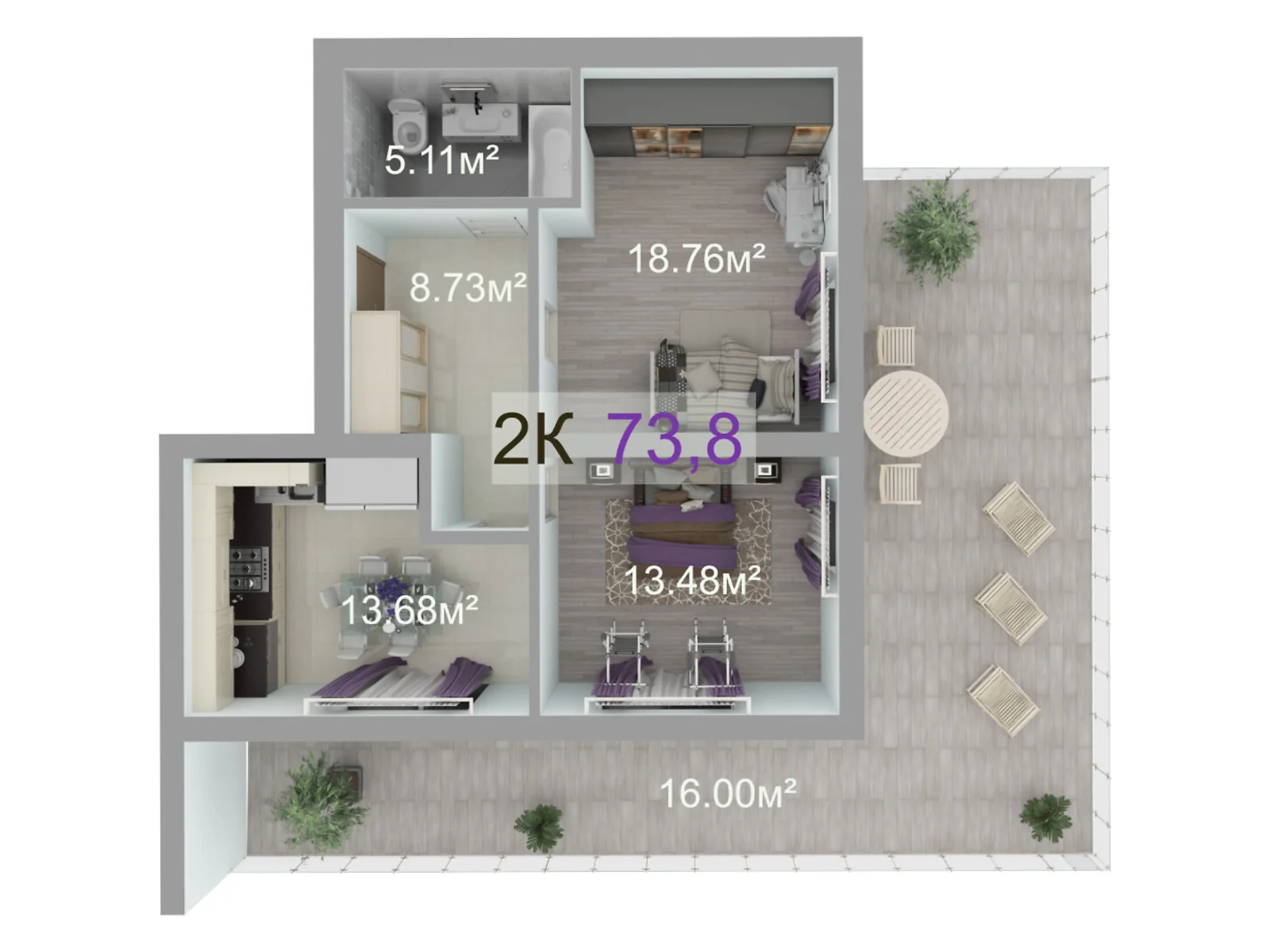Продается 2-комнатная квартира 73.8 кв. м в Волчинце, цена: 55350 $ - фото 1