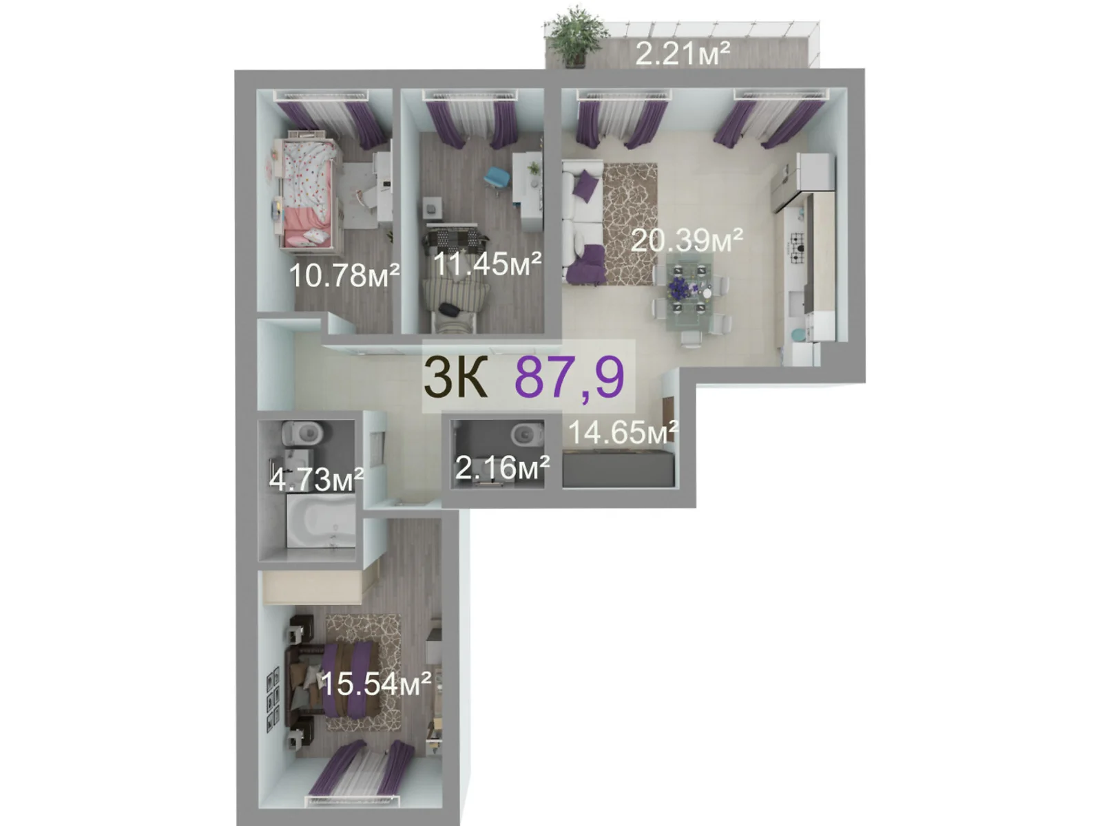 Продается 3-комнатная квартира 87.9 кв. м в Волчинце, цена: 65925 $