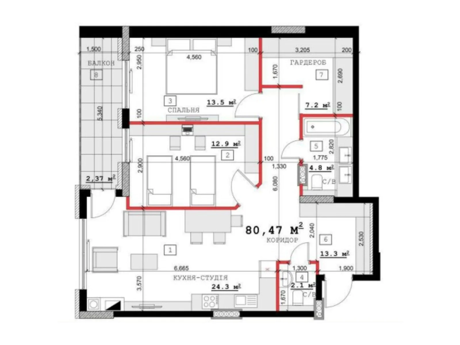 Продается 2-комнатная квартира 84.2 кв. м в Каменце-Подольском, цена: 56062 $