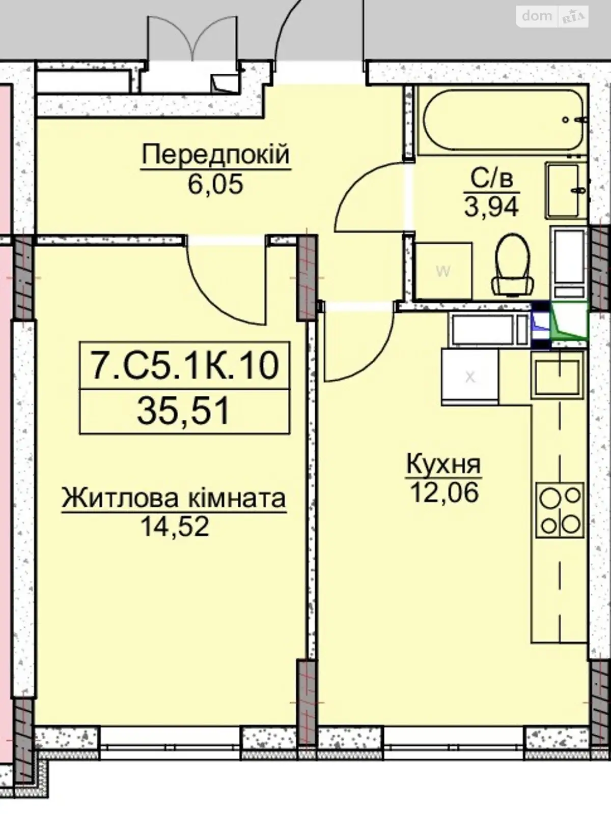 Продається 1-кімнатна квартира 35.51 кв. м у Бучі, вул. Бориса Гмирі, 13