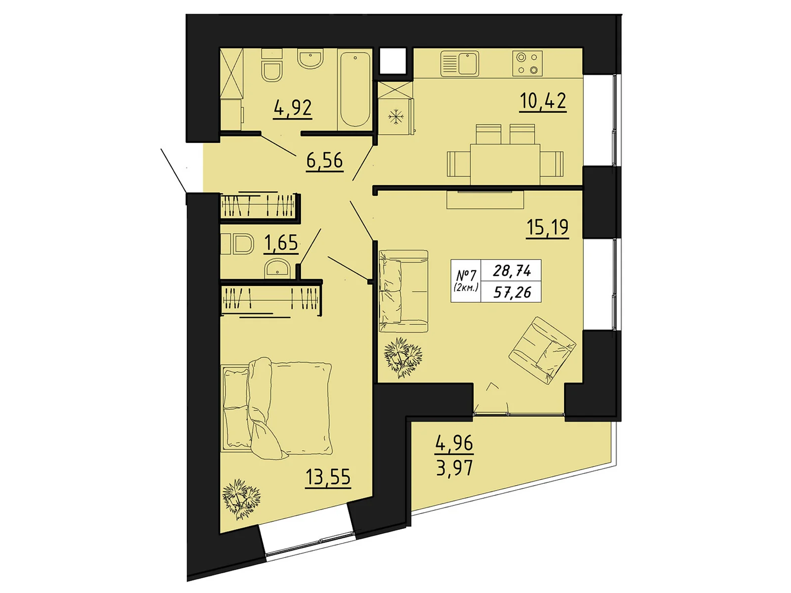 2-комнатная квартира 57.26 кв. м в Тернополе, ул. Микулинецкая, 116