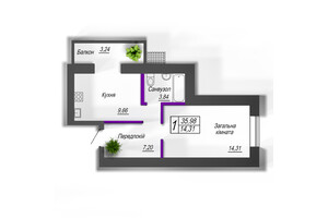 Продается 1-комнатная квартира 35.98 кв. м в Житомире, цена: 917490 грн