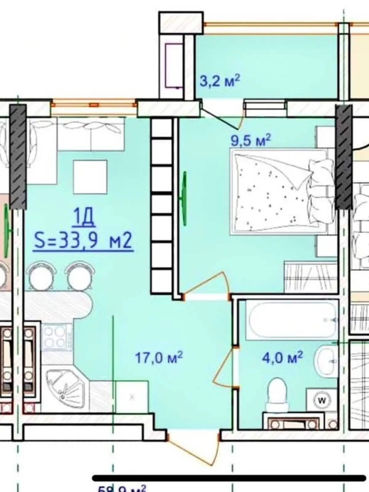 Продається 1-кімнатна квартира 34 кв. м у Одесі, вул. Спортивна