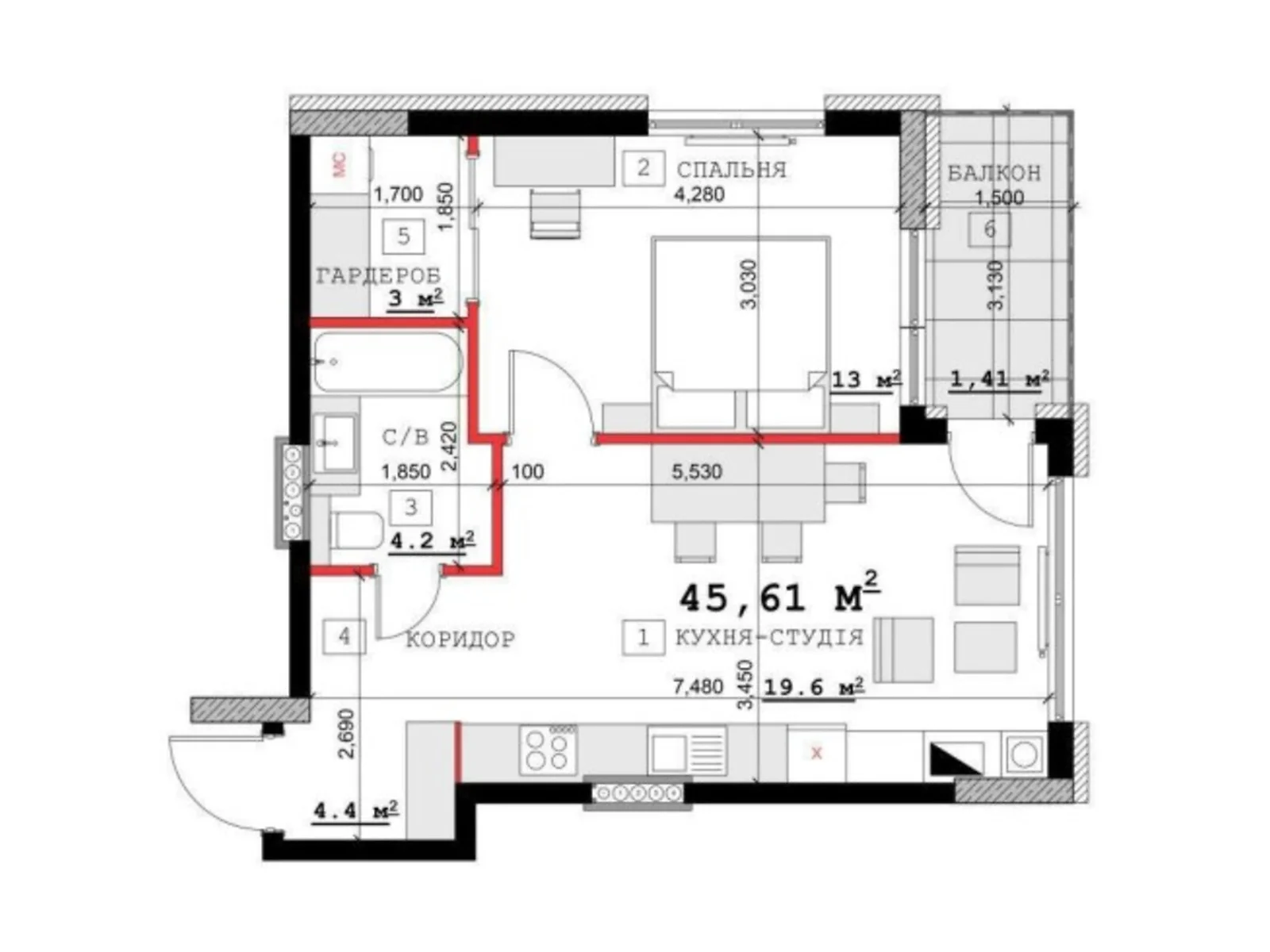 Продается 1-комнатная квартира 47.59 кв. м в Каменце-Подольском, цена: 26175 $