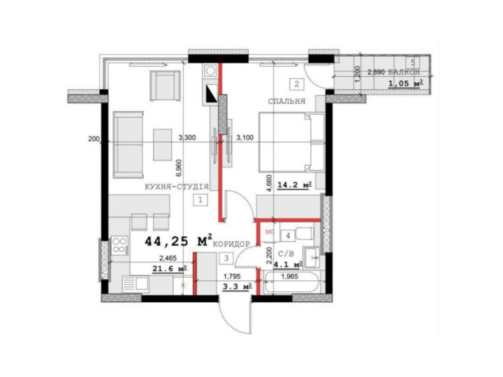 Продается 1-комнатная квартира 44.25 кв. м в Каменце-Подольском, цена: 24429 $