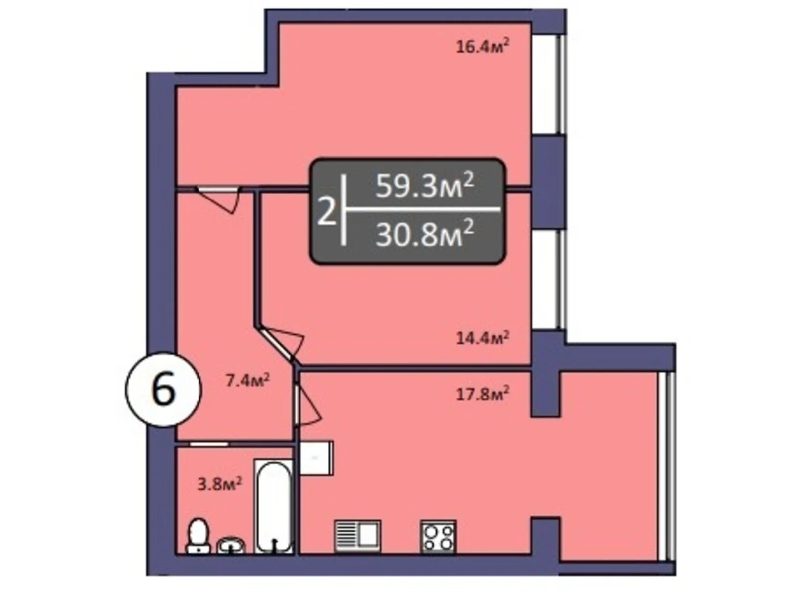 Продается 2-комнатная квартира 62.3 кв. м в Хмельницком, ул. Проскуровского Подполья, 131/2 - фото 1