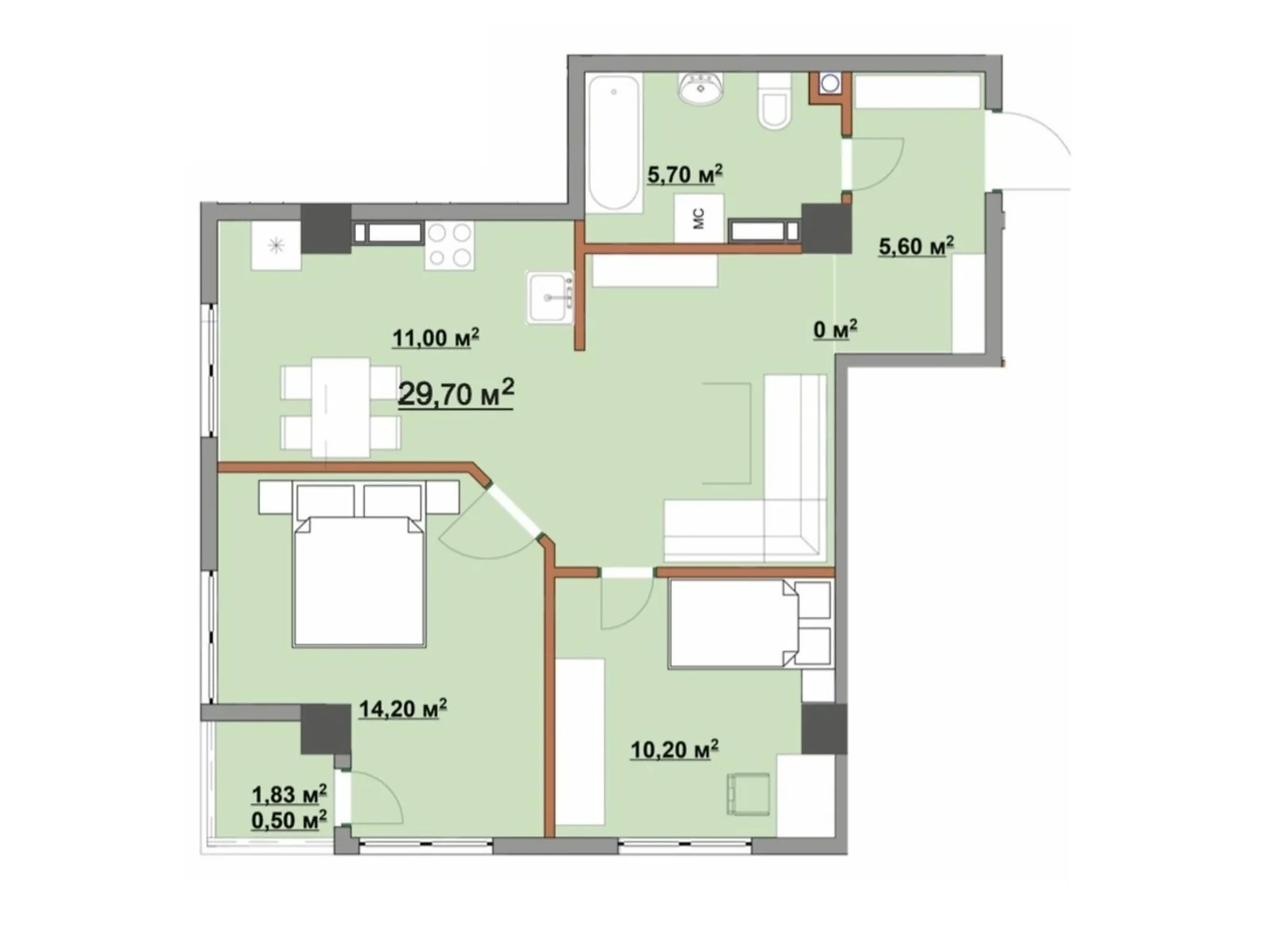 Продается 2-комнатная квартира 60.3 кв. м в Ивано-Франковске - фото 1